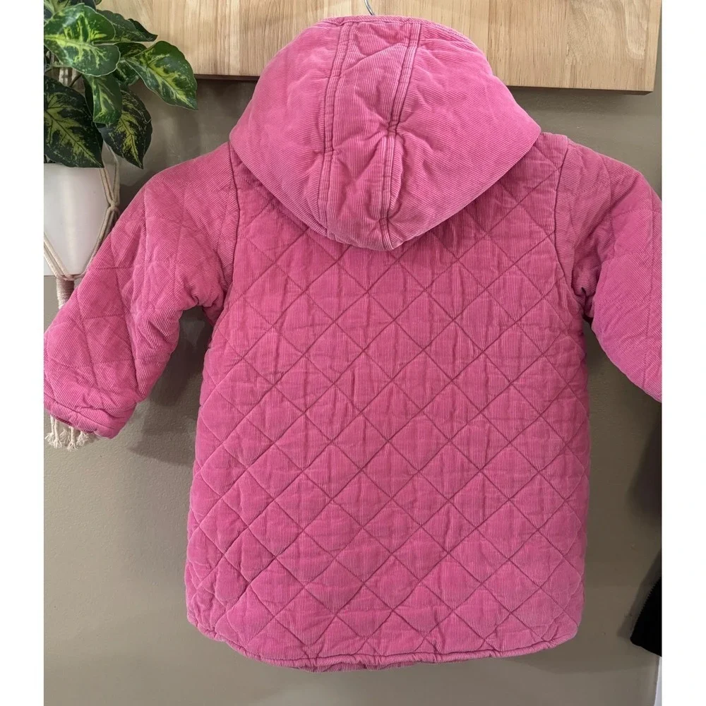 Tommy Hilfiger Pink Quilted Corduroy Hooded Jacket Baby Girls 18-24 Months